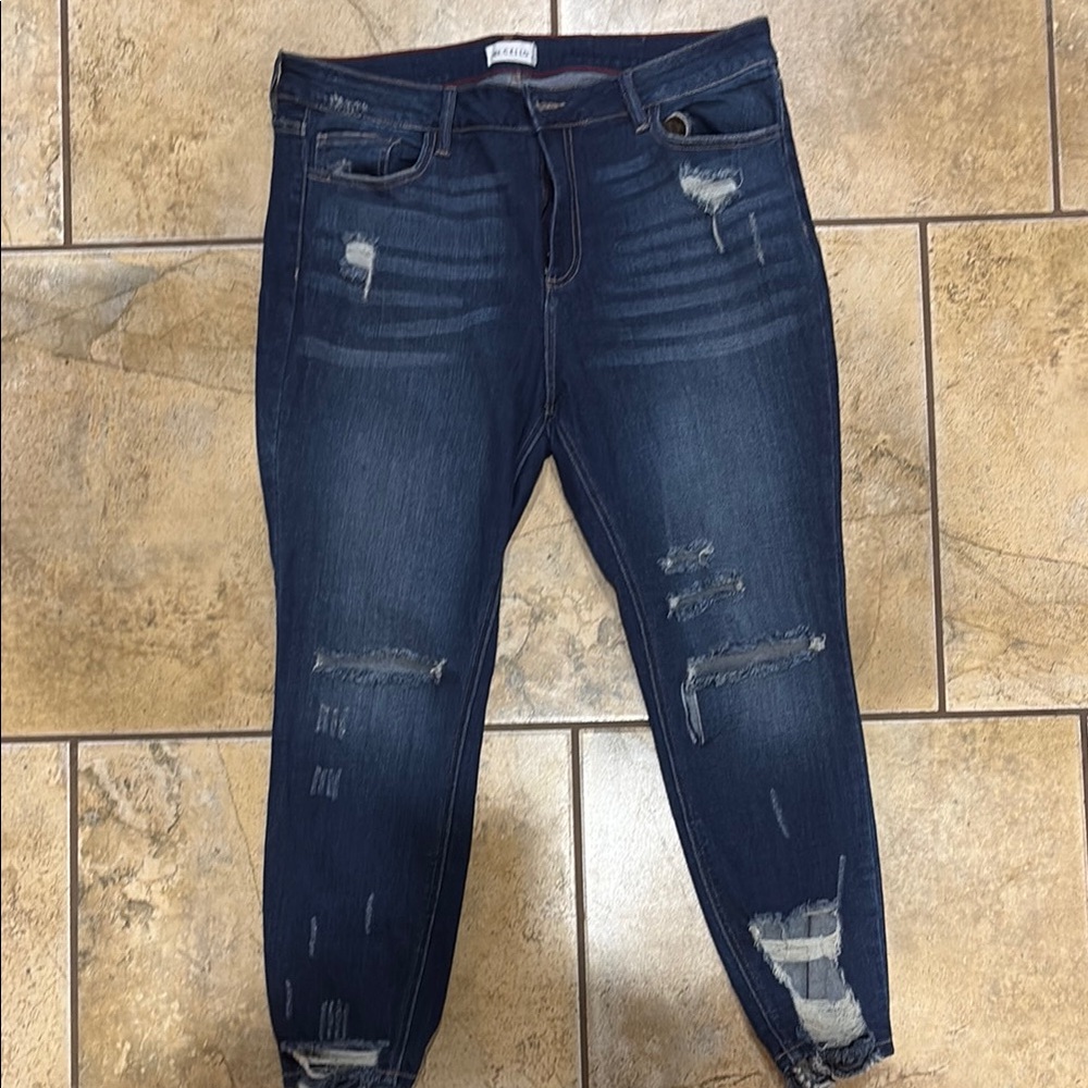 Distressed Dark Blue Women Jeans